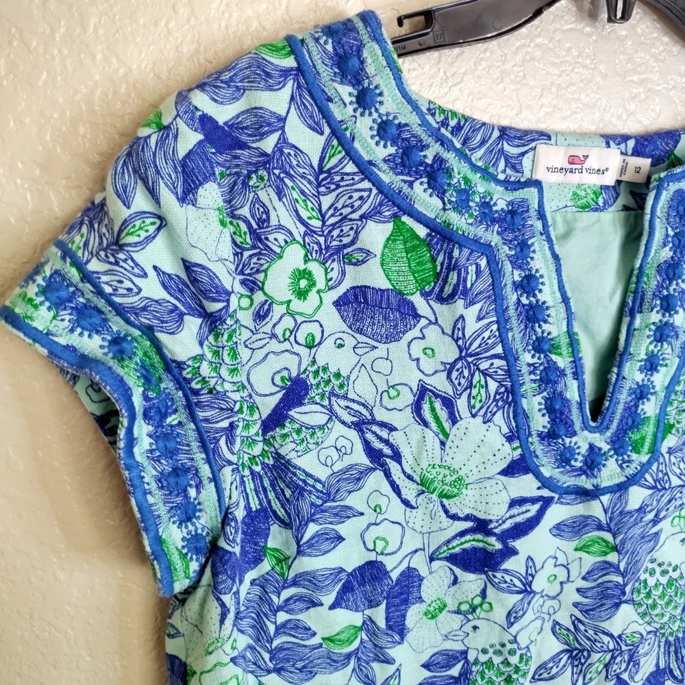 Vineyard Vines Cordia Linen Blend Mini Dress Bird Print Sz 12 - Picture 2 of 9